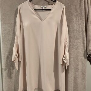 Express Cream V-Neck Dress with Tie Details